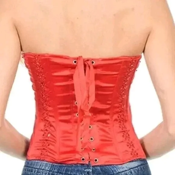 Lace Up Satin Corset Bustier Body Shaper Strapless - Picture 2 of 6